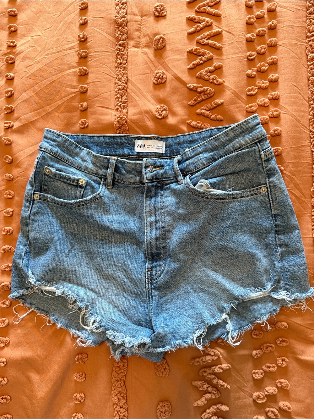 Zara Light Blue Distressed Denim Jean Shorts